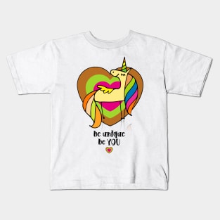 Be Unique, be You, Beautiful Unicorn With Herts Kids T-Shirt